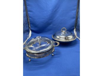 Two Round Lidded Silver Serving Pieces