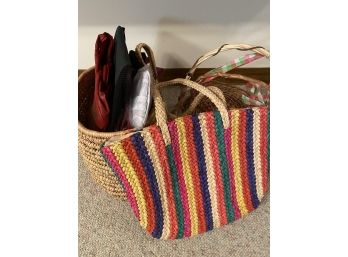 Lot Of Woven Baskets And Bags