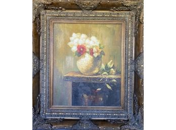 Floral Still Life Painting In Gold Frame
