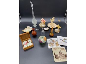 Flamingo With Carved Shell And Other Figurines
