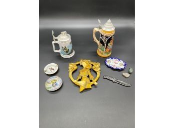 Two Steins And Resin Victorian Wall Plaque