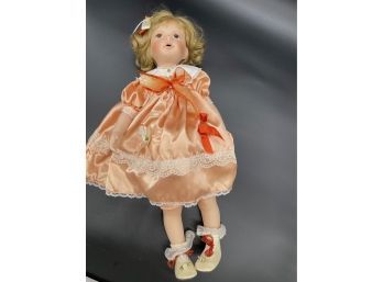Ceramic Doll In Peach Dress