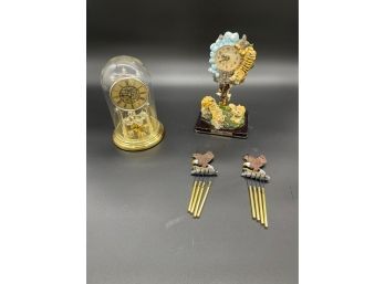 Assorted Clocks And Eagle Wind Chimes