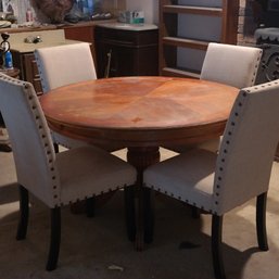 Lot 13 - 1657 4ft Round Dining Table W 4 Parsons Chairs