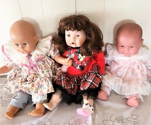 #16 2 Plastic Dolls & 1 Porcelain Doll