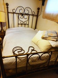 #397 Full Size Brass Bed - Mattress - Bedding - Pillows -  IN BASEMENT - BRING HELP