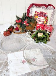 #79 Christmas Pillow, Sleigh (broken Sled), Santa Plates & Lights