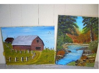 #198 NMW Original Acrylic Paintings - Barn & Waterfall 20x16