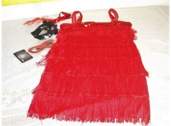 #215 Red Flapper Dress (Medium) - Headband - Masks