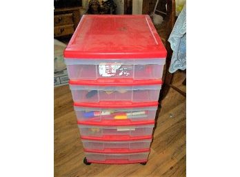 #234 (6) Drawer Organizer On Wheels 27x13x16 With Contents