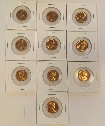 1958 D Penny Lot Of 10 From A Federal Reserve Roll