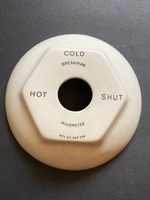 1920s Porcelain Speakman Mixometer Shower Bathtub Faucet Handle Escutcheon