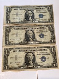1935 G Silver Certificate Dollar Bill Lot Of 3