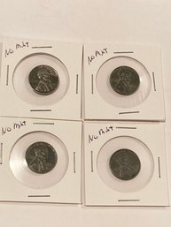 1943 Steel Wheat Pennies - No Mint Mark Lot Of 4