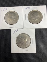 John F Kennedy Half Dollar Coin Lot Of 3