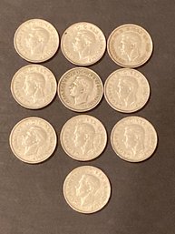 1939 Canadian Nickel Lot Of 10