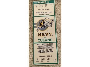 1996 Navy Vs Tulane Ticket Stub