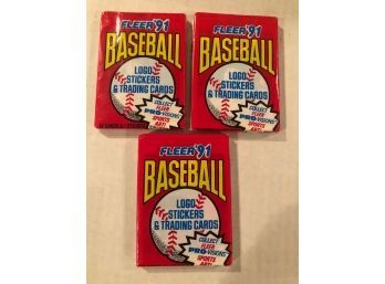 1991 Fleer Baseball Card Packs Lot Of 3