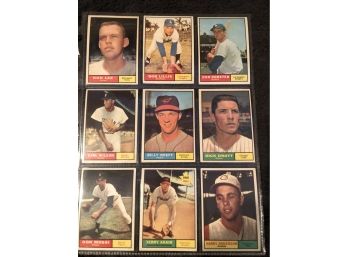 1961 Topps Lot Of (9) Near Mint Baseball Cards