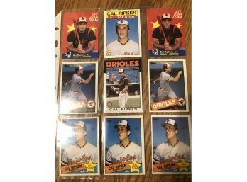 Lot Of (9) Cal Ripken 1980s Topps Baseball Cards