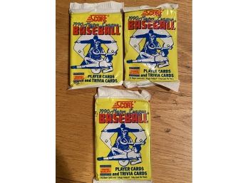 1990 Score Baseball Card Packs Lot Of 3