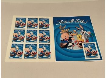 Porky Pig 'That's All Folks' Looney Tunes 3534 Booklet Pane 10 X34 Stamps 2001