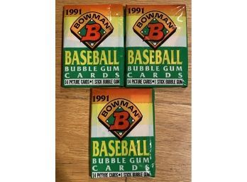 1991 Bowman Baseball Card Packs Lot Of 3