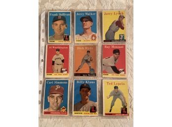 1958 Topps Baseball Card Lot Of 9
