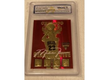 1996 Skybox NBA Hoops MICHAEL JORDAN Bulls RED REFRACTOR Gold Card GEM 10
