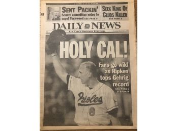 Original Daily News Cal Ripken Breaks Gehrig Record. RARE!
