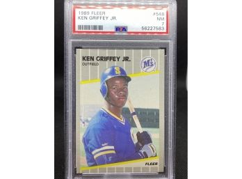 KEN GRIFFEY JR. Mariners HOF 1989 Fleer Rookie RC Card #548 - PSA 7