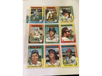 1975 Topps Baseball Cards - 9 Card Lot