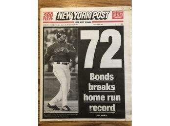 Barry Bonds Home Run Record Original New York Post