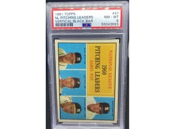 1961 Topps  #47 NL Pitching Leaders PSA 8 NM- MT Vertical Bar