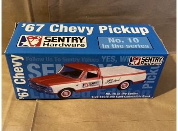 SENTRY HARDWARE 1967 CHEVROLET PICKUP TRUCK W/ TONNEAU COVER DIECAST COIN BANK C
