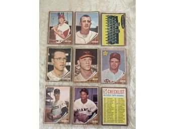 1962 Topps Baseball Card Lot Of 9