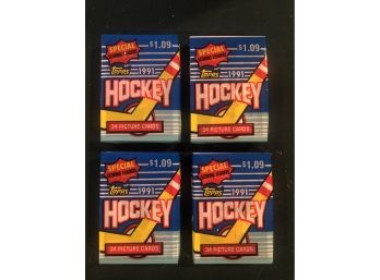 1991 Lot Of (4) Topps Hockey Unopened Cello Packs