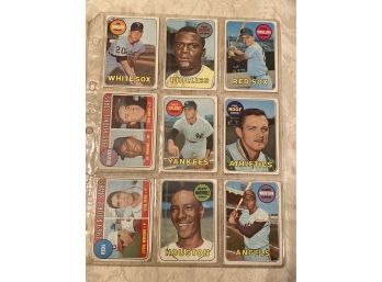1969 Topps Baseball Card Lot Of 9.