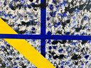 Signed, Framed Abstract Mark Zimmerman Acrylic On Paper 'Signal, Flag Yellow/Blue'