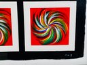 Signed, Framed Abstract Mark Zimmerman Acrylic On Paper Red Pinwheel