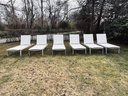 Set #2 Of Frontgate Teak And Metal Chaise Lounges With White Fabric Slings