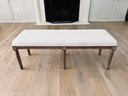 Restoration Hardware White Fabric & Wood Bench With Six Legs