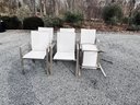 Frontgate Hollow Metal Faux Wood Top Outdoor Dining Table With Six Arm Chairs
