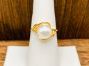 7mm White Cultured Freshwater Pearl Yellow Gp Over Sterling Silver Ring - Size 5.75