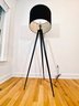 Tripod Black Metal Floor Lamp With Black Linen Shade