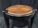 Wood And Leather Three Leg Round Table