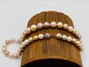 10-13MM Multi Color Cultured Kasumiga Pearl 14k White Gold  20' Necklace And Stud Earrings
