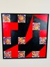 Signed, Framed Abstract Mark Zimmerman Acrylic On Canvas 'Red Pinwheel Quilt'