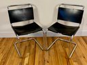 Pair Of Knoll Chairs Black Leather And Chrome