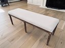 Restoration Hardware White Fabric & Wood Bench With Six Legs